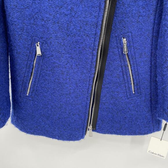NWT Calvin Klein Blue Asymmetric Zip Wool Jacket // S - Picture 3 of 12